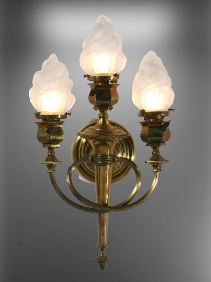 E.F. Caldwell Torch Sconces with Flame Shades